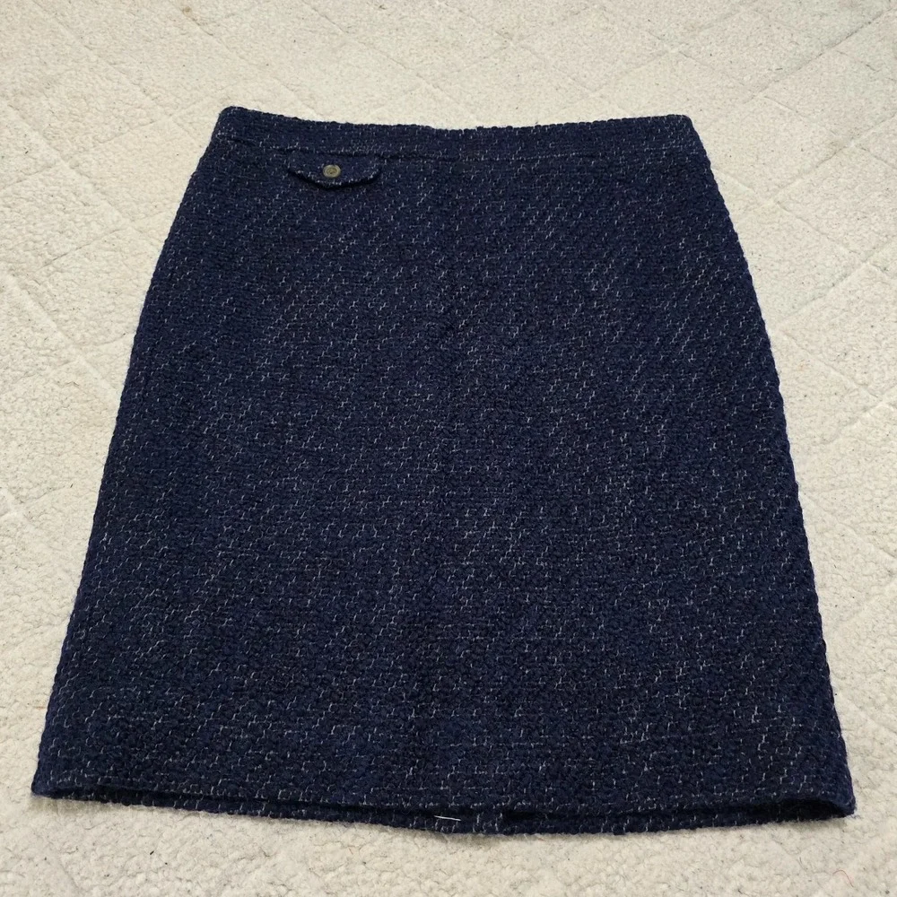 J Crew Womens Navy Blue Wool‎ Blend Tweed Knee Length Pencil Skirt Size 10 NWT